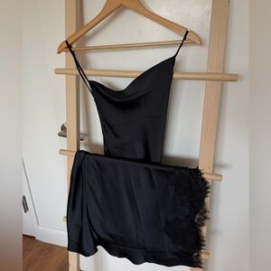 Oak + Fort Satin Maxi Dress with Lace Trim Slit